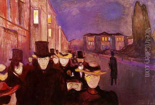 Evening on Karl Johan Oil Painting - Edvard Munch