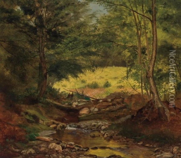 Landscape With Trees And Stream Oil Painting - John Lee Fitch