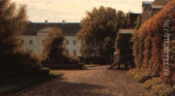 A Sunlit Garden Oil Painting - Henrik Gamst Jespersen