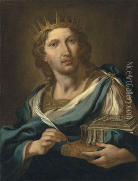 King Solomon Holding A Model Of The First Temple Oil Painting - Sebastiano Conca