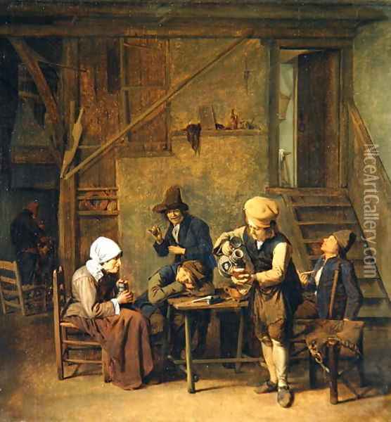 Peasants in an interior Oil Painting - Cornelis Schaeck