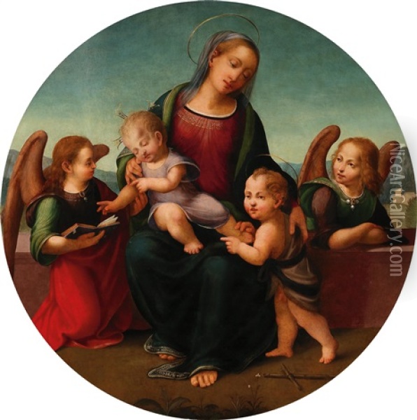 The Madonna And Child With The Infant Saint John The Baptist And Two Angels Oil Painting - Mariotto Dolzemele
