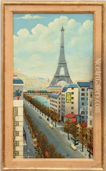 La Tour Eiffel Vue Du Quai De Passy Oil Painting - Jules Isidore Lafrance