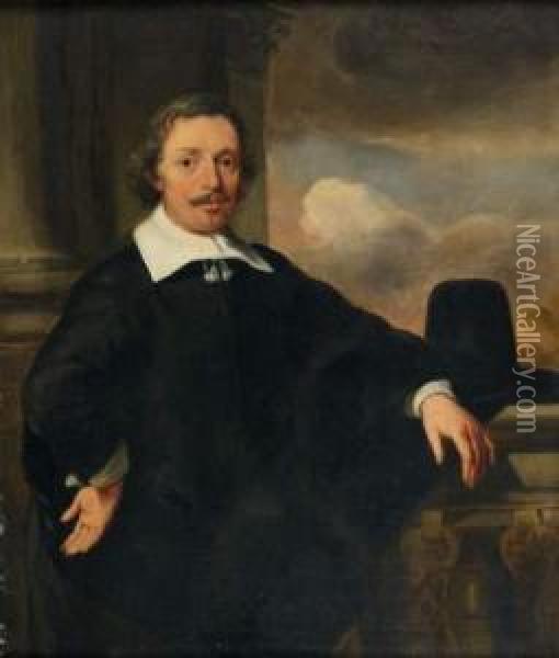 Portrait D'homme Accoude A La Balustrade Oil Painting - Jan De Bray