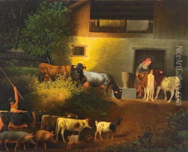 Heimkehr Der Herde Oil Painting - Michael Neder