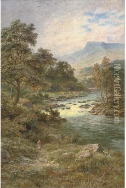 A Sunlit Bend Of The River Oil Painting - Robert Gallon