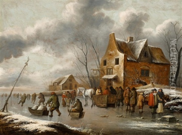Wintertag Auf Dem Eis Oil Painting - Thomas Heeremans