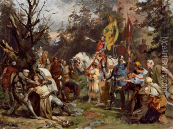 Historische Szene Aus Dem Mittelalter Oil Painting - Julius Schmid