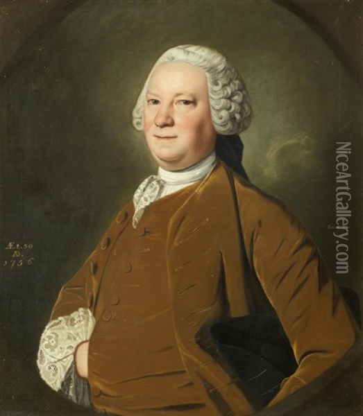 Portrait Of A Gentleman, Half-length, In A Brown Coat Oil Painting - Christopher Steele