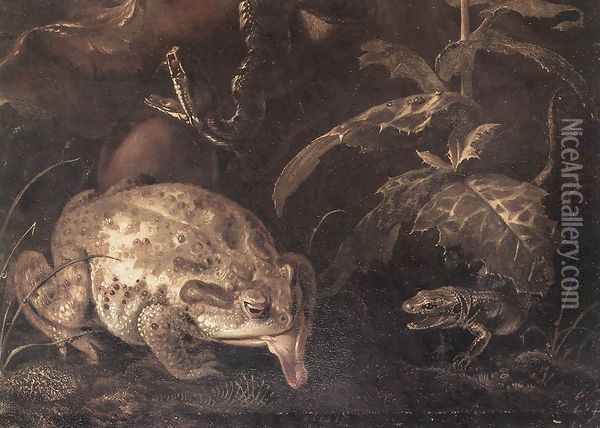 Still-Life with Insects and Amphibians (detail) 1662 Oil Painting - Otto Marseus van Schrieck