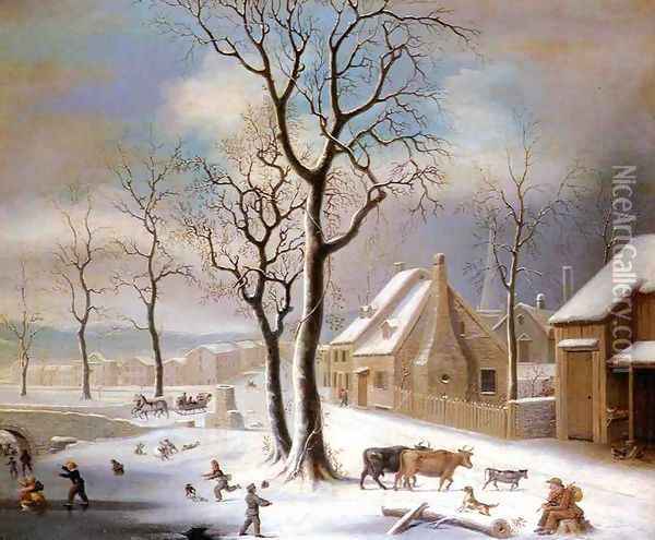 Village in Winter Oil Painting - Robert Street