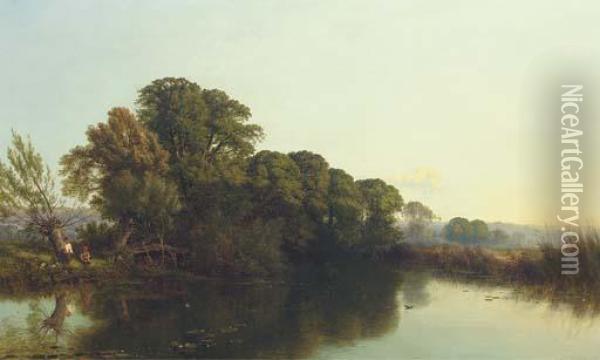 A Summer's Evening On The Thames Oil Painting - Henry John Boddington