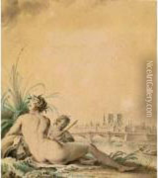 Allegorie De La Seine Avec Notre-dame Dans Le Fond Oil Painting - Etienne-Charles Leguay