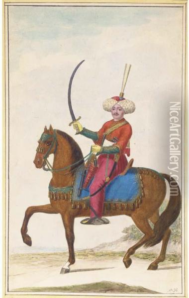 A Turkish Horseman Carrying A Sabre Riding To The Left Oil Painting - Nicolas Hoffmann