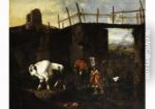 Bauernpaar Mit Esel Und Einem Ochsen Oil Painting - Philipp Peter Roos