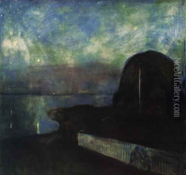 Starry night 1893 Oil Painting - Edvard Munch