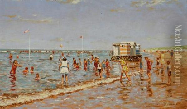 Beach Scene With Bathers Oil Painting - Cornelis Koppenol