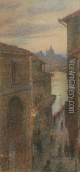 Scorcio Di Firenze Da Una Via Sul Lungarno Oil Painting - Francesco Gioli