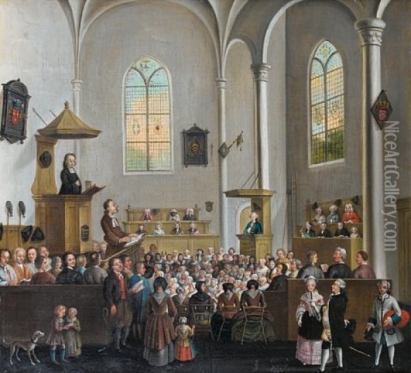 A Church Interior Oil Painting -  Vlier