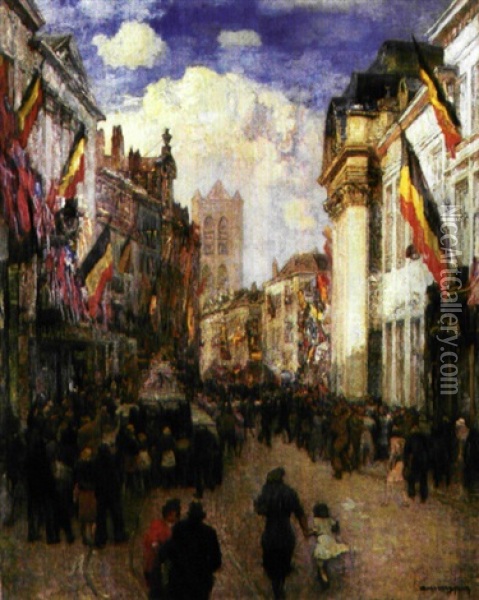 De Befrijding Van Gent, Gezicht In De Veldstraat Oil Painting - Alfons De Cuyper