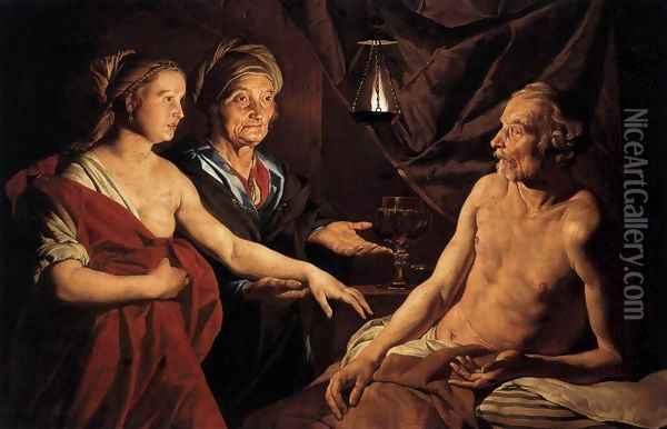 Sarah Leading Hagar to Abraham 2 Oil Painting - Matthias Stomer