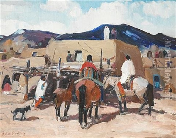 Taos Pueblo (no.23) Oil Painting - Laverne Nelson Black
