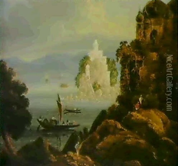 The Rock At Jahangira On The Ganges Oil Painting - Charles (Sir) D'Oyly