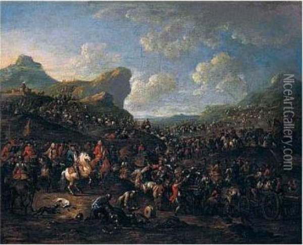 Landscape With A General Inspecting His Troops Oil Painting - Pieter van Bloemen
