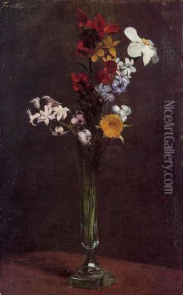 Narcisses, Hyacinths and Nasturtiums Oil Painting - Ignace Henri Jean Fantin-Latour