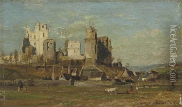 Les Ruines Du Chateau De Pierrefonds Oil Painting - Eugene Antoine Samuel Lavieille