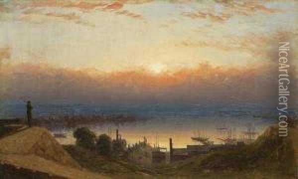 ''the Basin Of The Patapsco From Federal Hill, Baltimore'' Oil Painting - Sanford Robinson Gifford