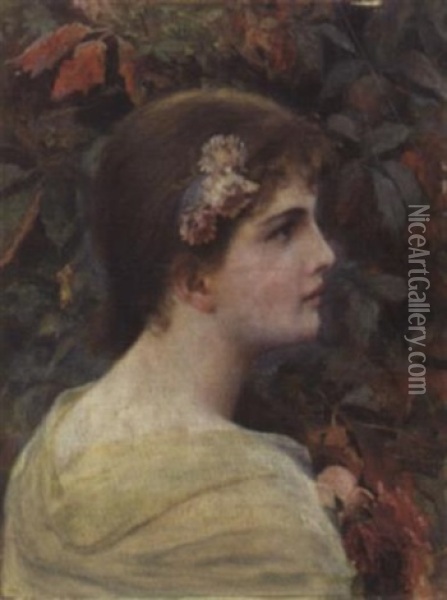 Frauenkopf Im Profil Vor Herbstlaub Oil Painting - Alfred Seifert