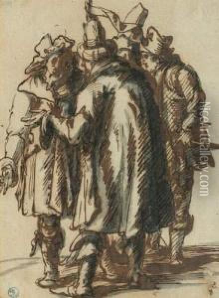Quatre Figures De Marchands Discutant Oil Painting - Jan Phillipsz Van Bouckhorst