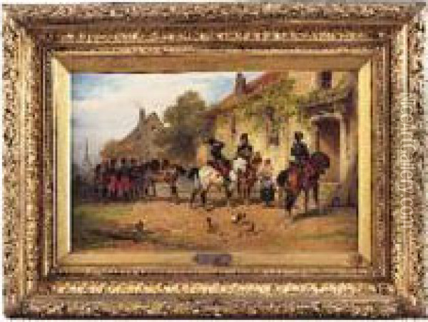 La Halte Des Hussards Oil Painting - Joseph Van Severdonck