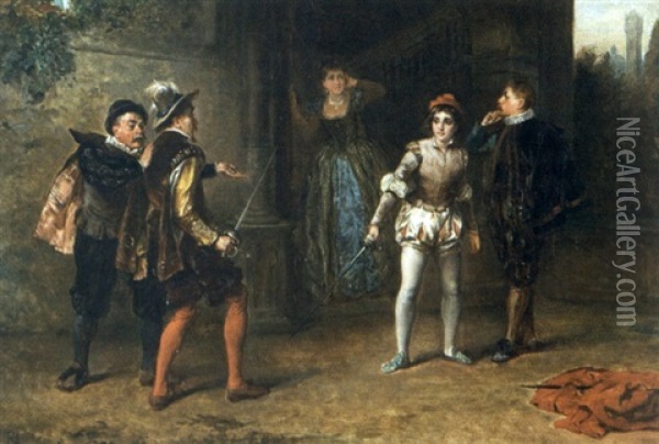 The Duel Between Ronald Leslie And The Duke Of Chateau Range Oil Painting - Robert Alexander Hillingford