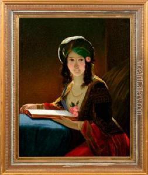 Lesendes Italienisches Madchen Im Kerzenschein Oil Painting - Ferdinand Friedrich Weiss
