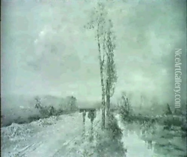 Flusslandschaft Unter Bewolktem Himmel Oil Painting - Edoardo Cortese