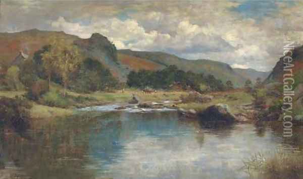 An extensive river landscape Oil Painting - William Banks Fortescue
