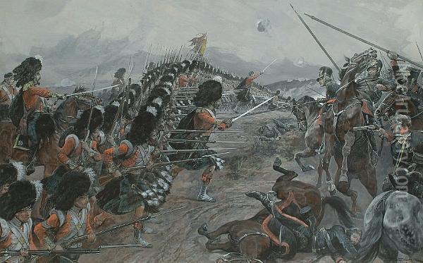 The Argyle And Southerland Highlanders At The Battle Of The Alma Oil Painting - Richard Caton Woodville