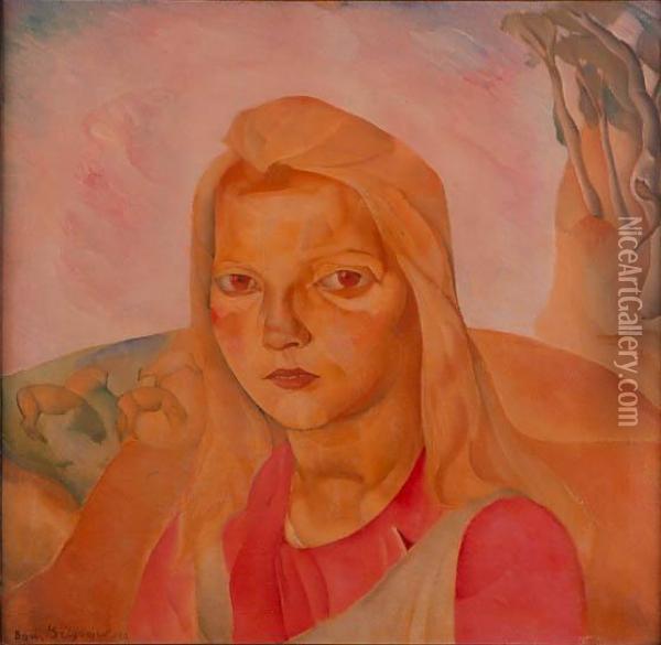 Portrait De Jeune Fille Oil Painting - Boris Dimitrevich Grigoriev