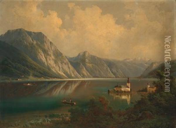 Gmunden -view Of Schlos Orth Oil Painting - Ferdinand Lepie