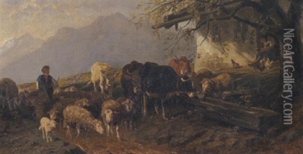 Bergbauernhof Mit Viehherde Oil Painting - Christian Friedrich Mali