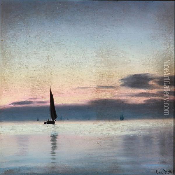 Seascape With A Sailing Boat On The Calm Sea Oil Painting - Vilhelm Georg Groth