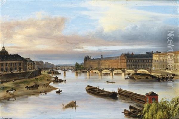 Vue Du Louvre, Paris Oil Painting - Giuseppe Canella I