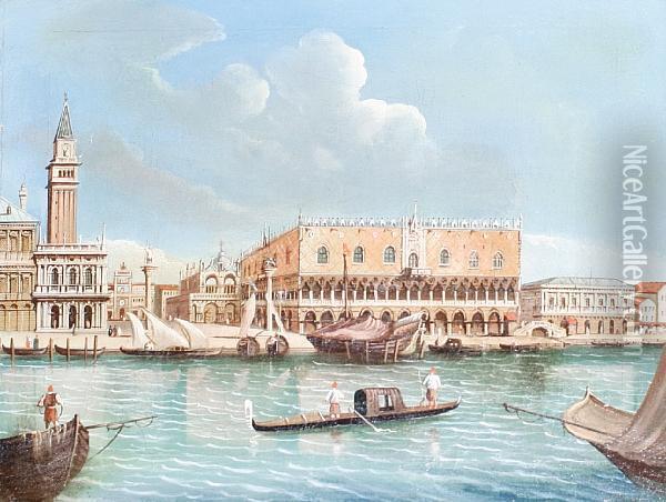 The Doge's Palace; Square In Venice, A Pair Oil Painting - (Giovanni Antonio Canal) Canaletto