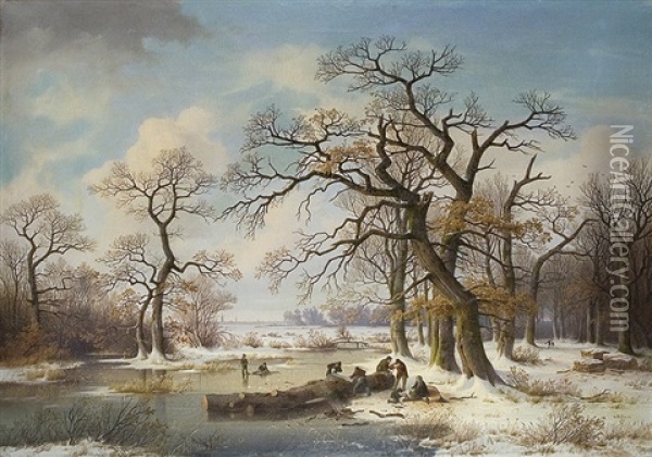 Winterlandscape With Silhouette Of Hannover Oil Painting - Edmund Koken