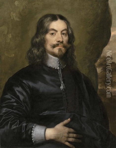 Portrait Of A Gentleman, Traditionally Identified As Lucius Cary, 2nd Viscount Falkland (c. 1610-1643), Half-length, In Black Oil Painting - William Dobson