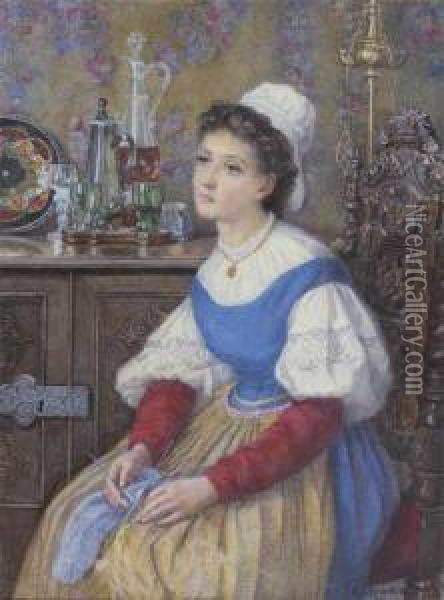 Femme Assise Cousant Oil Painting - Catherine Adelaide Sparkes