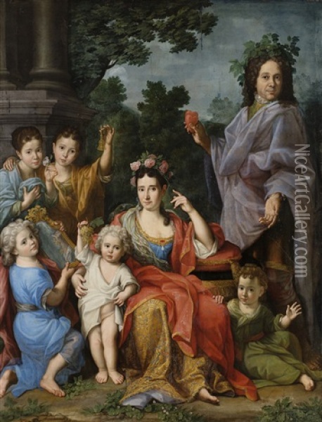 Ritratto Di Famiglia (allegoria Dei Cinque Sensi) Oil Painting - Sebastiano Ceccarini