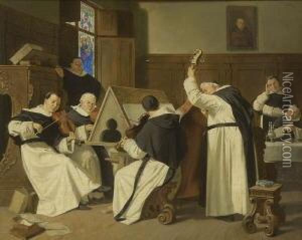 Musizierende Monche. Oil Painting - Alfred Seifert